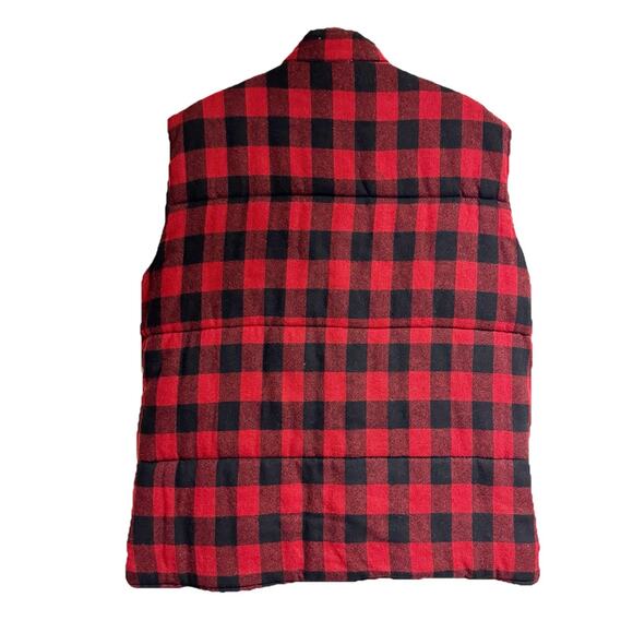 Shelter Bay By Arrow Men Large Reversible Black Puffer / Wool Buffalo Plaid Vest - Picture 3 of 7